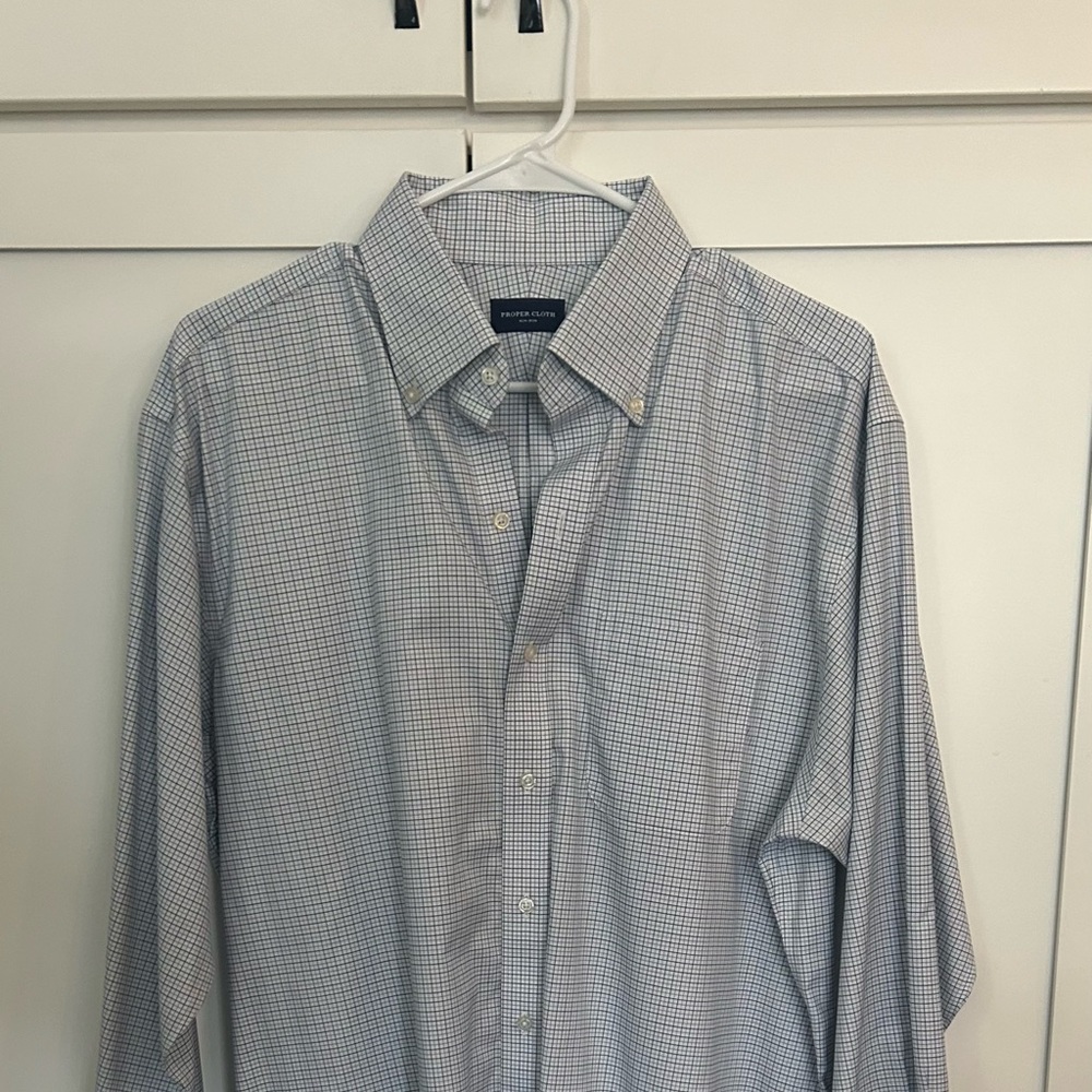 Proper Cloth Men's White and Blue Grid Dress Shirt